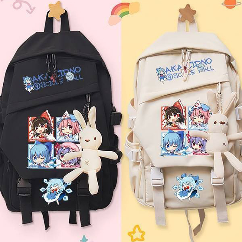 School Backpack Teen - 学生のための東方プロジェクト大容量バックパック、ブラックカーキ、10代と子供たちのランドセル、アニメ、女の子と男の子のギフト、44 × 31 × 13cm