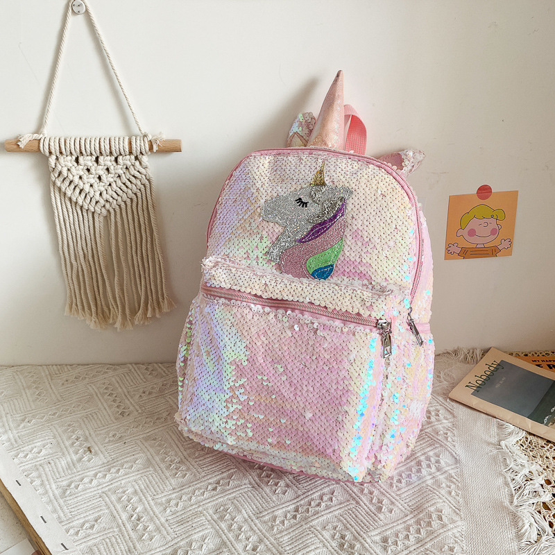 Fashion Backpack Women - スパンコールユニコーンバックパック ピンク シャイニー 軽量 ミニ カスタムロゴ
