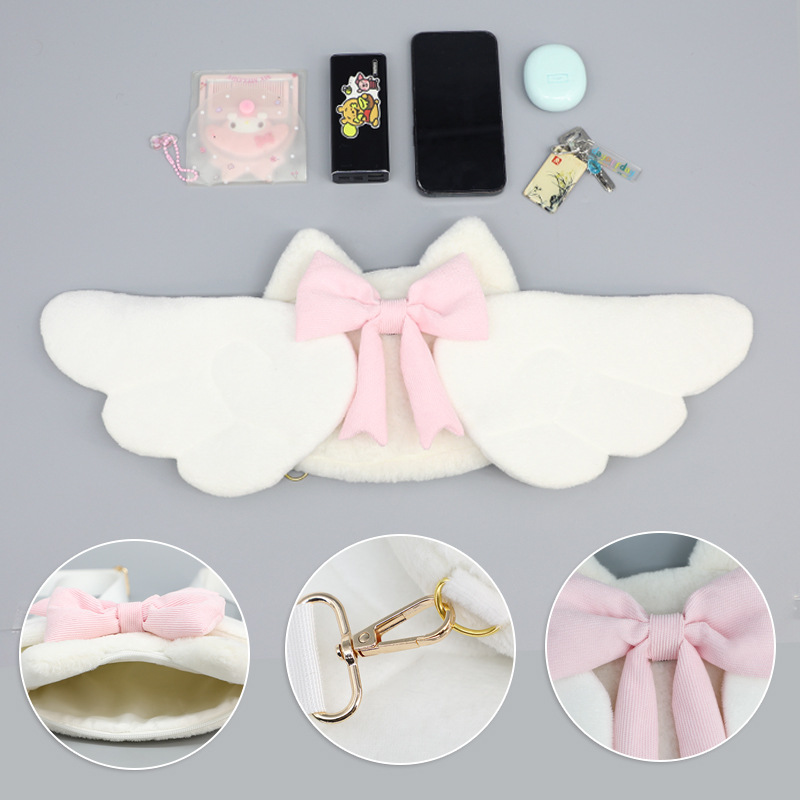Mini Backpack Purse - 天使漫画少女バックパック翼付き悪魔バットウィング装飾ハンドバッグ電話財布小さなぬいぐるみバッグちょう結びかわいいロリータコスプレ