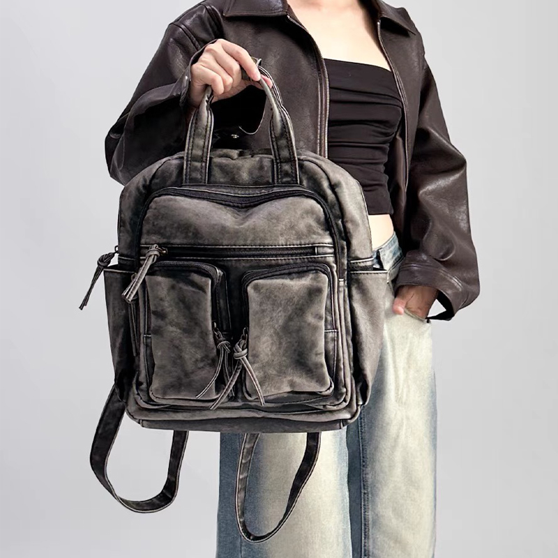 Leather Backpack Vintage - 高級ソフトウォッシュPUレザーバックパック、トレンドの女子向けカレッジバッグ、バイクバッグ、ヴィンテージ風多ポケットバックパック（女性用）
