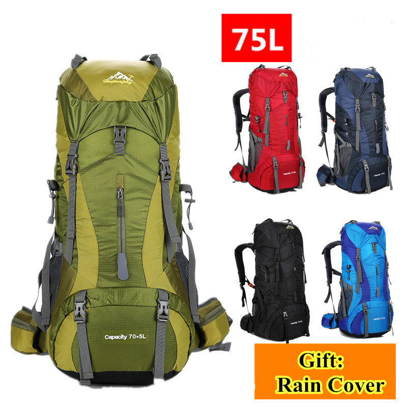 Rain Cover Backpack - 男性と女性のための75l防水バックパック,アウトドアハイキング,旅行,狩猟,キャンプ,登山,スポーツ,大容量バッグ,レインカバー
