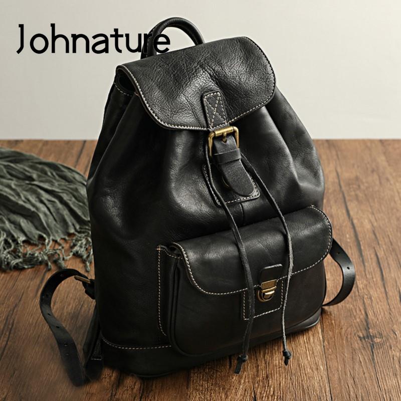 Leather Backpack Vintage - Johnature レジャー旅行バッグ天然本物の牛革女性バックパック 2026 新しいヴィンテージ大容量牛革無地バックバッグ