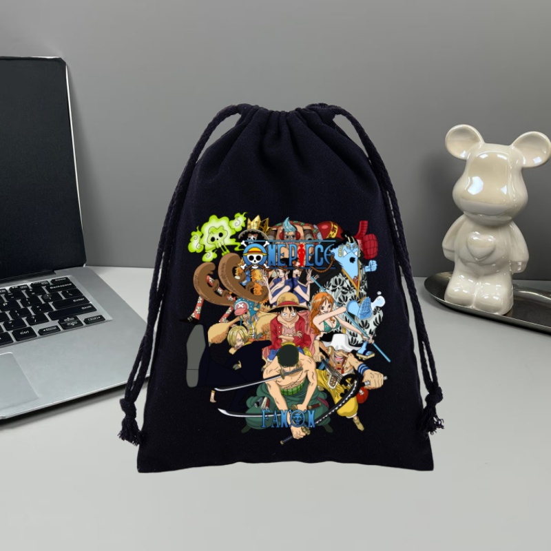 Drawstring Gym Bag - アニメワンピース巾着バックパックルフィロロノア・ゾロキャンディプリントキャンバスジムバッグ旅行収納バッグ学生の誕生日プレゼント