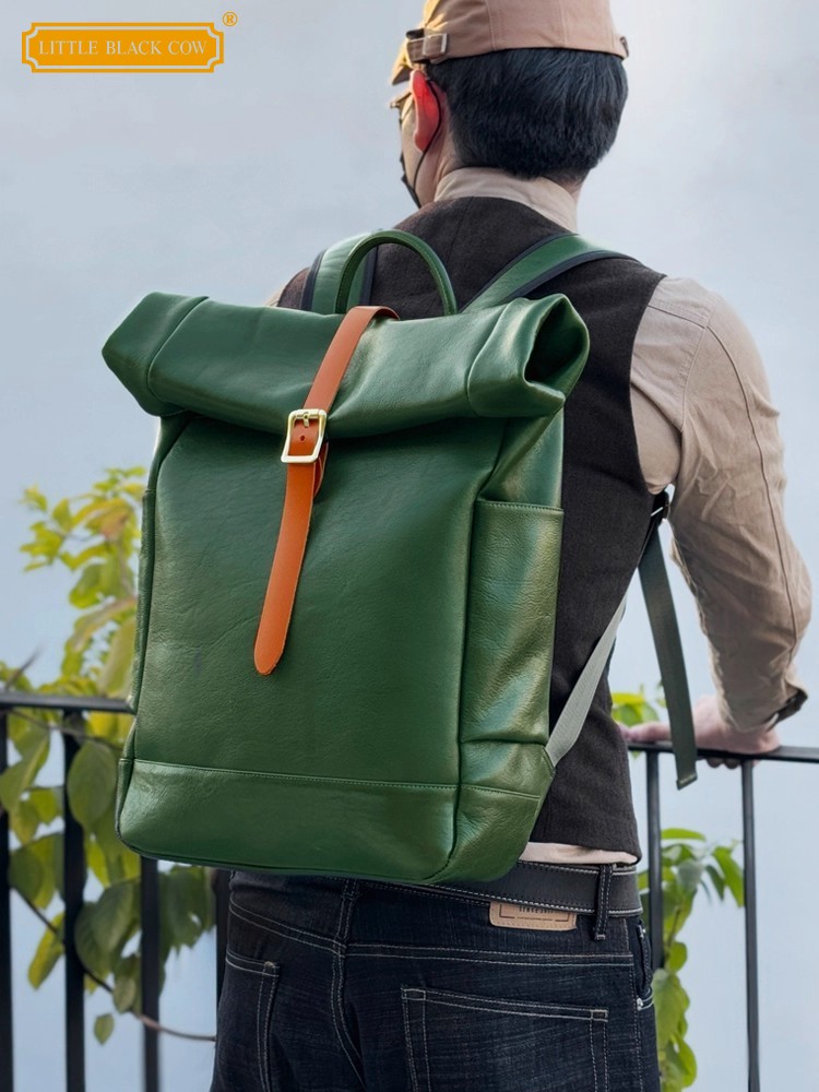 大容量メンズ本革バックパックヴィンテージ手作りオフィス男性ラ - Leather Backpack Vintage のレビューと価格