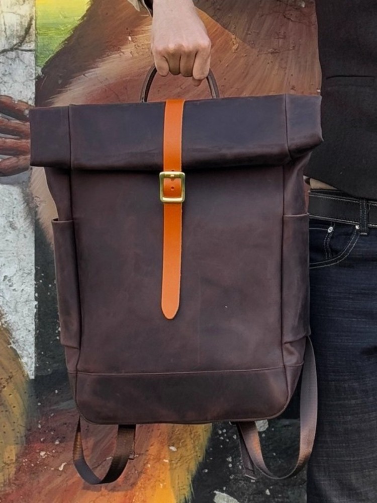大容量メンズ本革バックパックヴィンテージ手作りオフィス男性ラ - Leather Backpack Vintage のレビューと価格