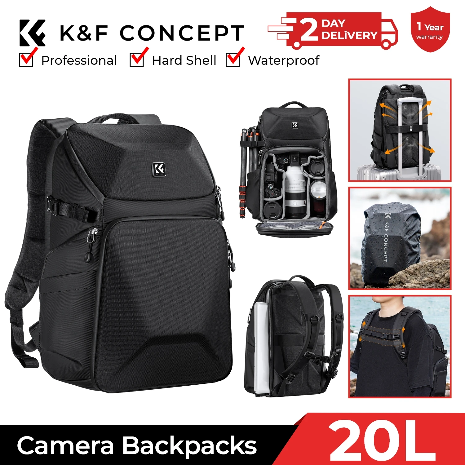 K&F CONCEPT 20L カメラバックパック 防水フロ - Laptop Backpack 15.6 のレビューと価格
