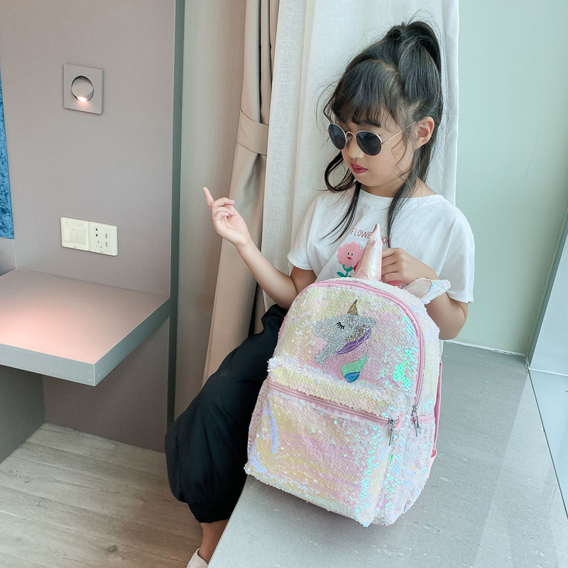 スパンコールユニコーンバックパック ピンク シャイニー 軽量 - Fashion Backpack Women のレビューと価格