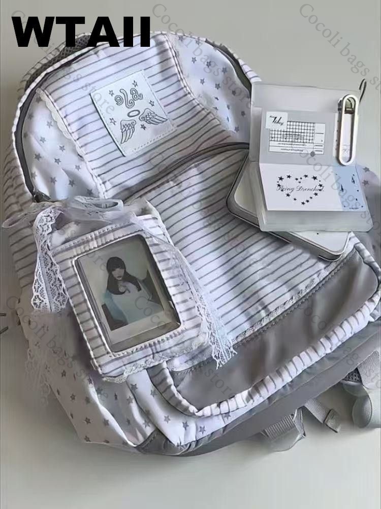 ファッションストライプドット装飾バックパック女の子のバックパ - Canvas Backpack Casual のレビューと価格