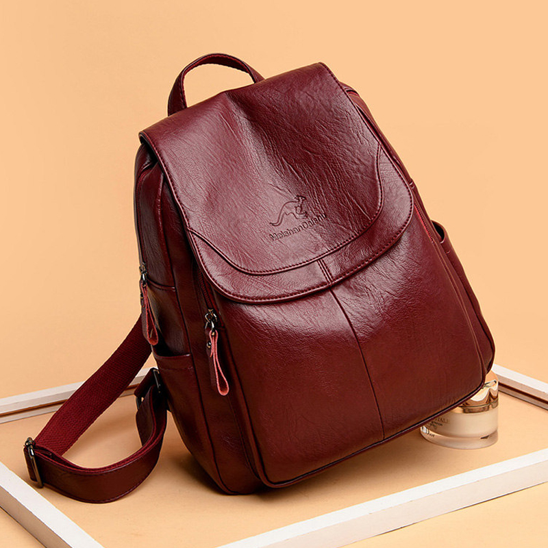 9 色の女性ソフトレザーバックパックヴィンテージ女性ショルダ - Leather Backpack Vintage のレビューと価格