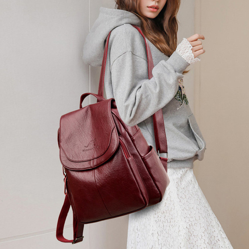 9 色の女性ソフトレザーバックパックヴィンテージ女性ショルダ - Leather Backpack Vintage のレビューと価格