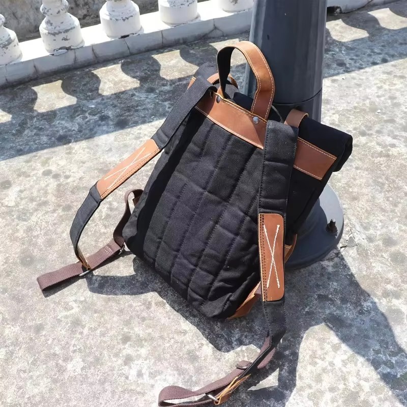 ファッションメンズバックパックワックスキャンバス牛革レザーバ - Leather Backpack Vintage のレビューと価格