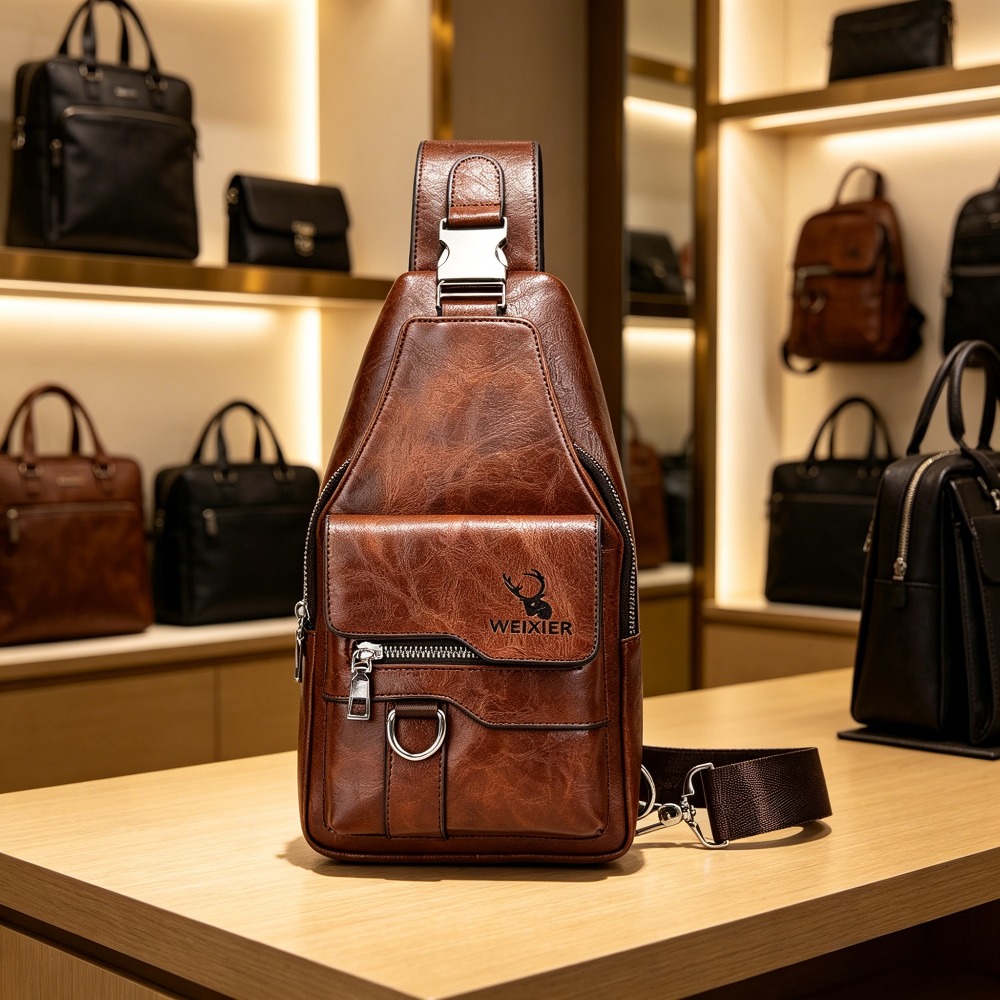 メンズスリングバッグ、クロスボディチェストバッグ、PUレザー - Sling Backpack Shoulder のレビューと価格