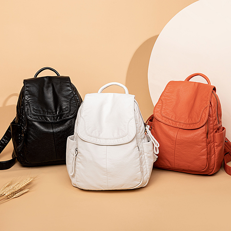 女性のための白いウォッシュレザーバックパック、ティーンエイジ - Fashion Backpack Women のレビューと価格