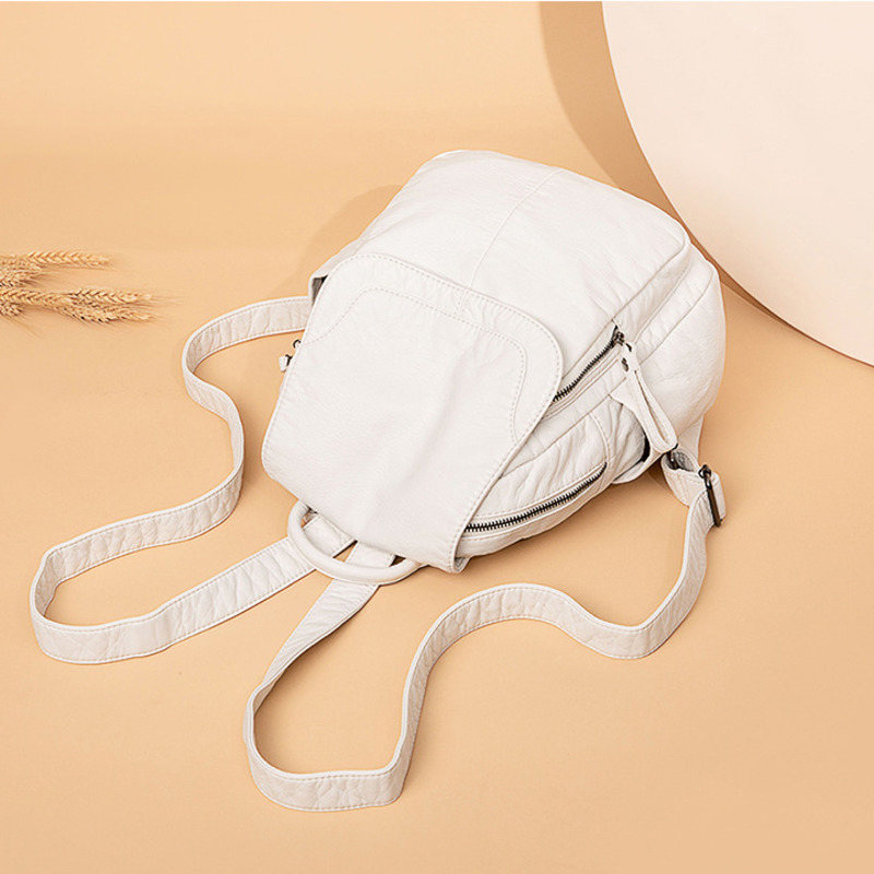 女性のための白いウォッシュレザーバックパック、ティーンエイジ - Fashion Backpack Women のレビューと価格