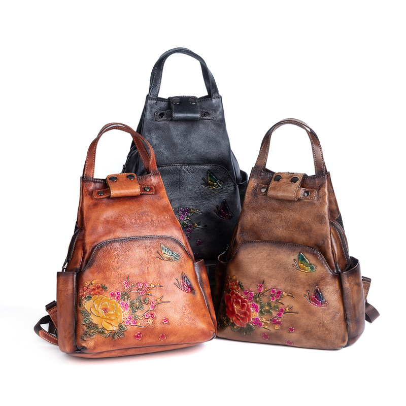 Johnature 本革エンボスショルダーバッグ女性バックパ - Leather Backpack Vintage のレビューと価格
