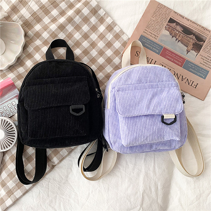 無地ミニバックパックコーデュロイ小さなバックパックシンプルな - Fashion Backpack Women のレビューと価格