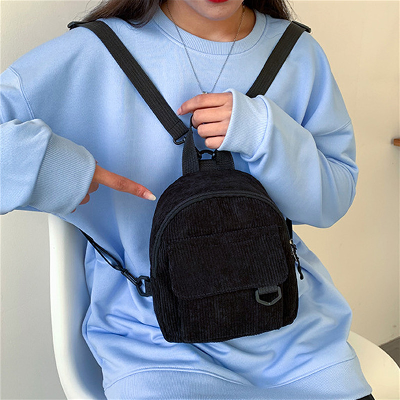 無地ミニバックパックコーデュロイ小さなバックパックシンプルな - Fashion Backpack Women のレビューと価格