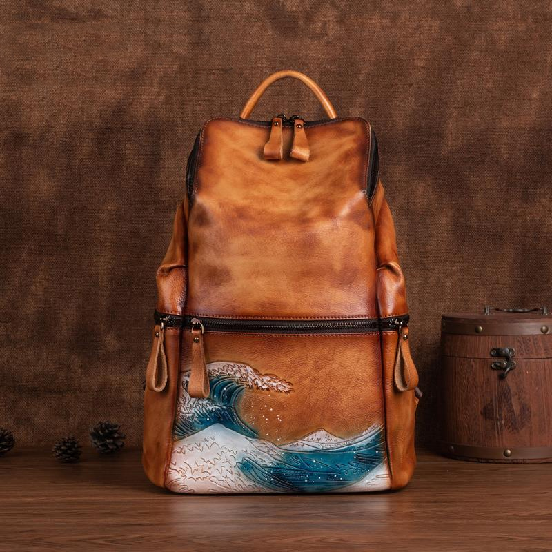 女性のための本革のバックパック,大容量,アウトドア旅行,冬, - Leather Backpack Vintage のレビューと価格