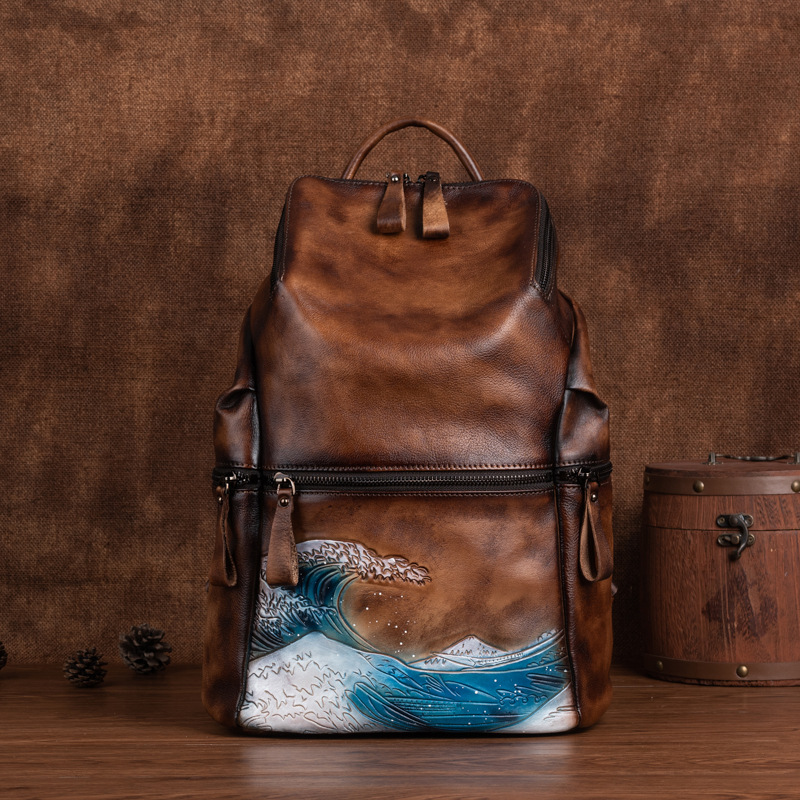 女性のための本革のバックパック,大容量,アウトドア旅行,冬, - Leather Backpack Vintage のレビューと価格