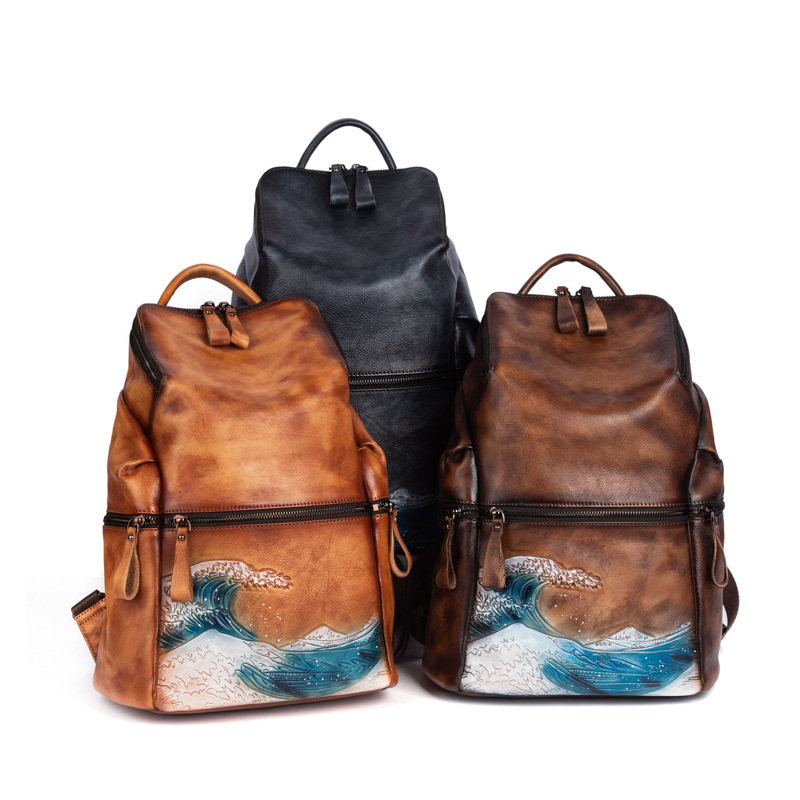 女性のための本革のバックパック,大容量,アウトドア旅行,冬, - Leather Backpack Vintage のレビューと価格