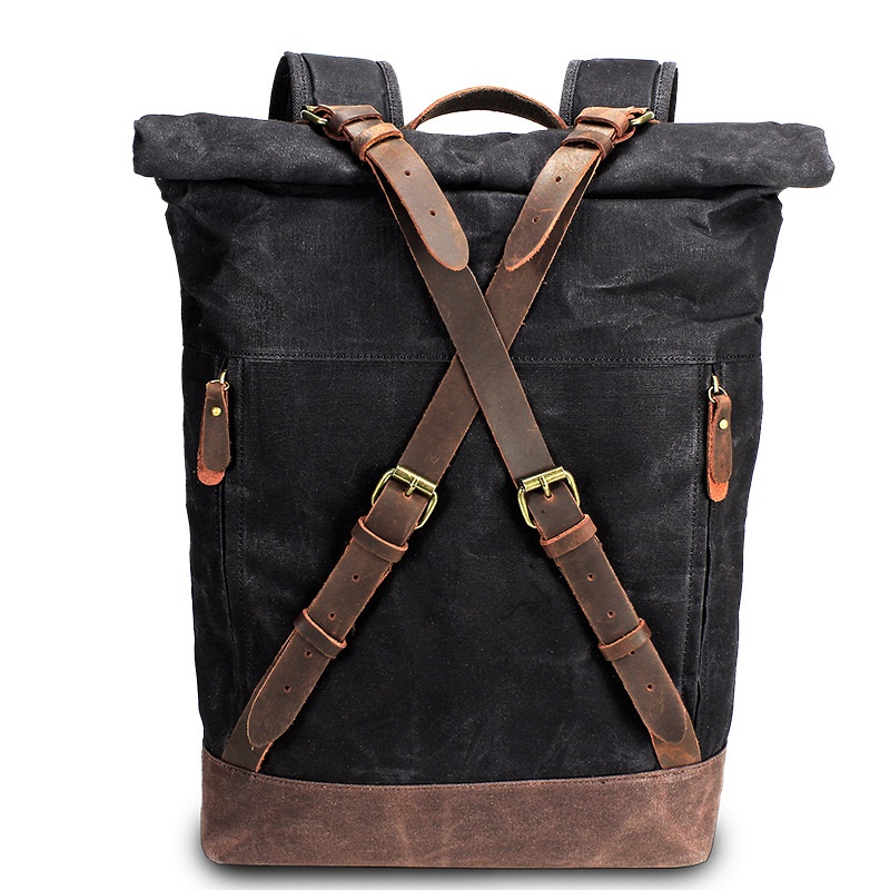 レトロキャンバスレザーバックパック男性防水リュックサック大容 - Leather Backpack Vintage のレビューと価格